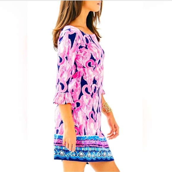 NWOT Lilly Pulitzer Sophie Ruffle Dress Pink Flamingo High Tide UPF 50 - Picture 2 of 10